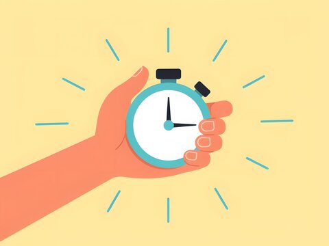 Hand holding a stopwatch timer for time management and deadline countdown concept illustration