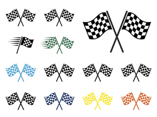 Obraz premium Set of checkered racing flag icons in various colors and styles