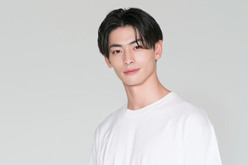 Fototapeta premium 美容, 男性, メンズ美容, スキンケア, 化粧品, メンズコスメ, 若い男性, 美肌, アジア人, 日本人, フェイシャル, メンズメイク, 美容液, 保湿, クリーム, エイジングケア, 美容医療, メンズエステ, 美容クリニック, 肌ケア, ナチュラルメイク, 透明感, ツヤ肌, 清潔感, モデル, ポートレート, クローズアップ, ハンサム, 中性的, 韓国風, ヘアスタイル, メンズヘア