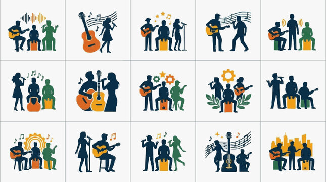 Musicians performing live band scenes.