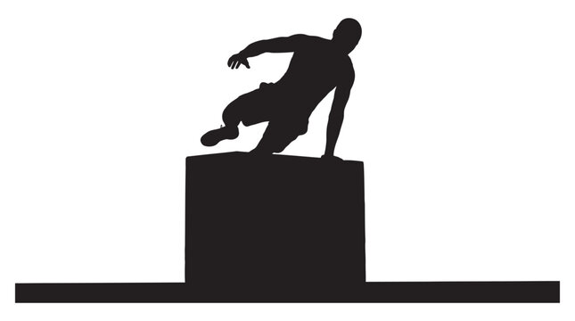 Man performing parkour on a concrete block black silhouette