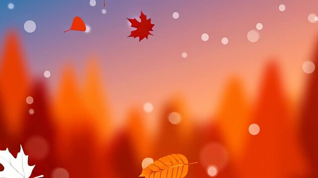 Soft watercolor autumn background with maple and ginkgo leaves