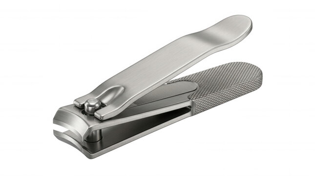 Metal nail clippers isolated on a transparent background silver shiny