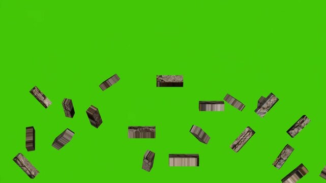 Collapsing Brick Wall to Green Screen | Stone Wall Destruction Animation 4K | Realistic Wall Collapse Animation | Stone Brick Debris Green Screen HD | Exploding Brick Wall Collapse | Chroma Key 