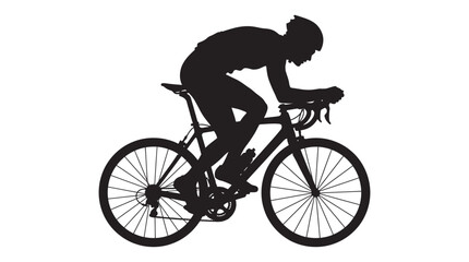 Naklejka premium Cyclist On Road Bike Black Silhouette Against White Background