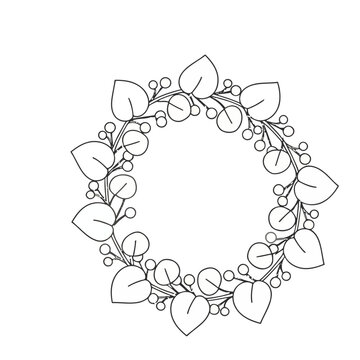 Outline wreath with leaves and berries