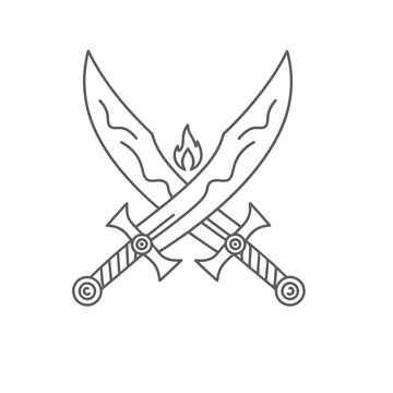 Two crossed swords with flame