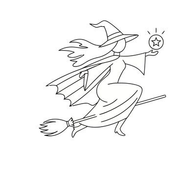 Witch flying on a broomstick with a star