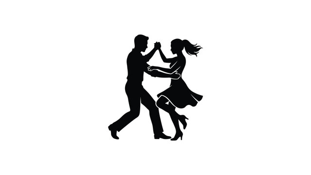 Silhouette of couple dancing together.