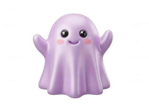 Lilac smiling ghost character with blush isolated on a transparent background smile
