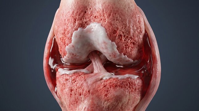 Close-Up Macro 3D View of Severe Cartilage Erosion and Bone Damage in Osteoarthritic Knee