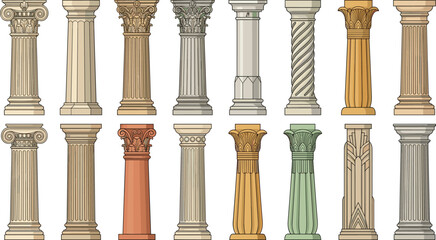 Fototapeta premium Collection of architectural column illustrations