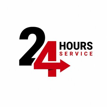 24 hours service logo with red arrow and bold black numbers