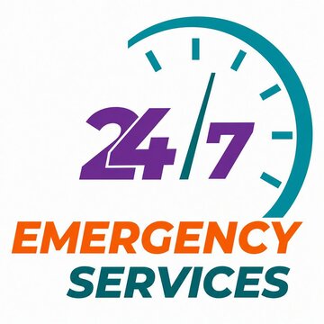 24/7 emergency services clock icon with text