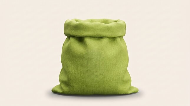 Open green canvas money bag on clean beige background