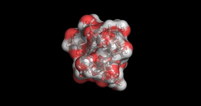 Beta-Cyclodextrin, cyclic oligosaccharide host molecule for drug encapsulation, 3D molecule spinning, 4K