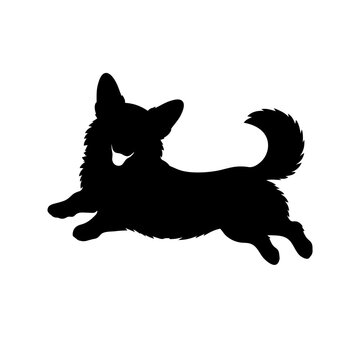 Pembroke Welsh Corgi Dog Jumping Silhouette Vector Isolated on White Background