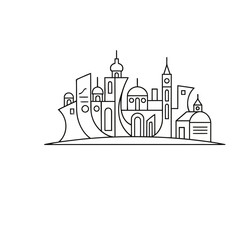 Obraz premium Stylized City Skyline with Buildings and Domes