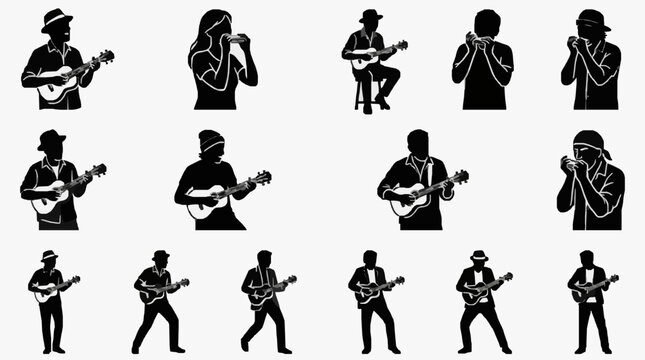 Musicians Playing Guitars Silhouetted.