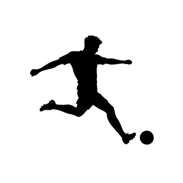 Soccer Player Kicking Ball Silhouette Vector Isolated on White Background