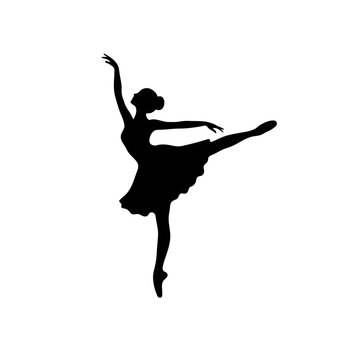 Elegant Ballet Dancer Silhouette in Arabesque Pose Vector Isolated on White Background