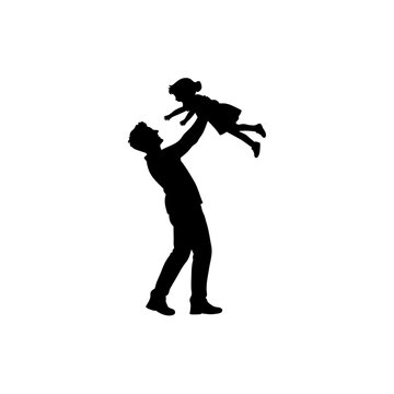 Happy Parent Lifting Child in Air Silhouette Vector Illustration Isolated on White Background