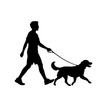 Man Walking Dog Silhouette Vector Illustration Isolated on White Background