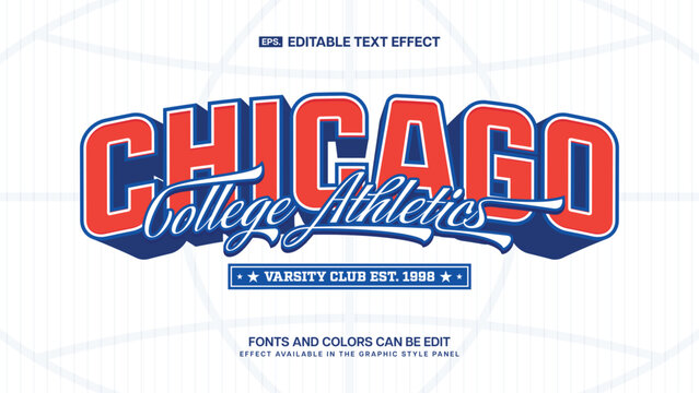 Chicago Text Effect, Varsity Sport Typography Editable Template Style