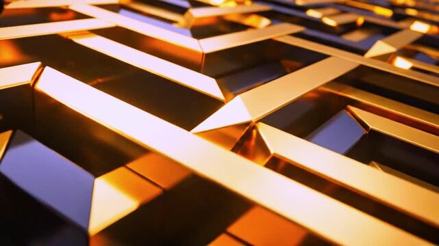 Abstract golden geometric pattern background with futuristic 3D metallic grid and luxury shiny structure