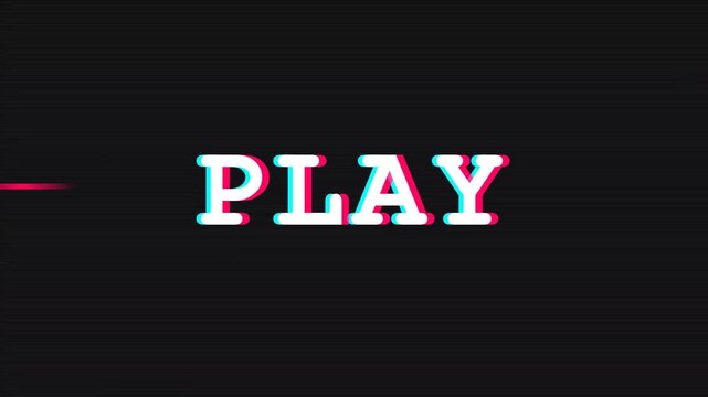 Retro Play Text with Glitch Art Effect, VHS Video Distortion and Scanlines Background for Gaming and Cyberpunk Aesthetics