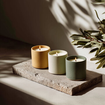  Symmetrical tricolor candles on textured base with upper space for message.
