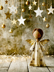 Obraz premium Cute Christmas Angel Watercolor Background – AI Generative