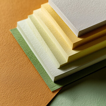  Stacked tricolor paper sheets in vertical layout with clean center for content.
