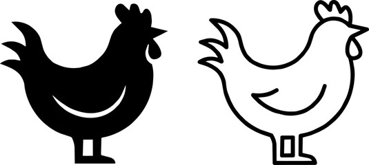 Icon On Minimalist chicken icons set, black rooster silhouette and outline hen vector, farm animal logo symbols for butchery or organic poultry branding ,Clean grouped each Icon © vectorzking