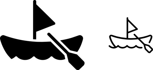 Icon On Minimalist sailboat icons set, black silhouette and outline rowing boat with oar, nautical vessel vector graphics for web design and navigation apps ,Clean grouped each Icon © vectorzking