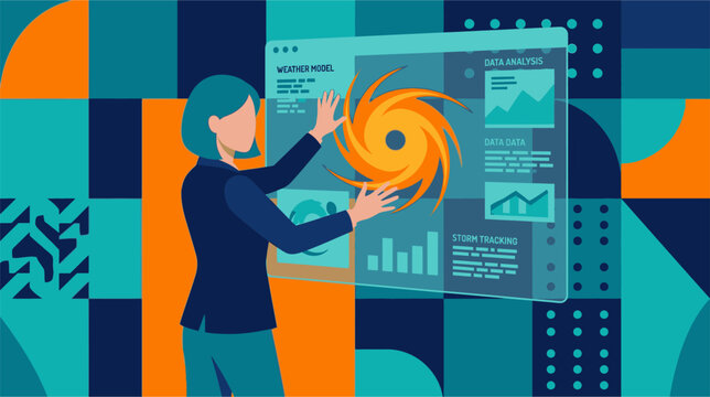Professional meteorology data analysis dashboard featuring weather forecast charts, global atmospheric pressure maps, temperature gradient graphs, and scientific climate monitoring interface.