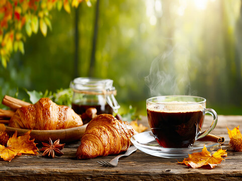 Cozy Autumn Coffee and Croissants &ndash; AI Generative