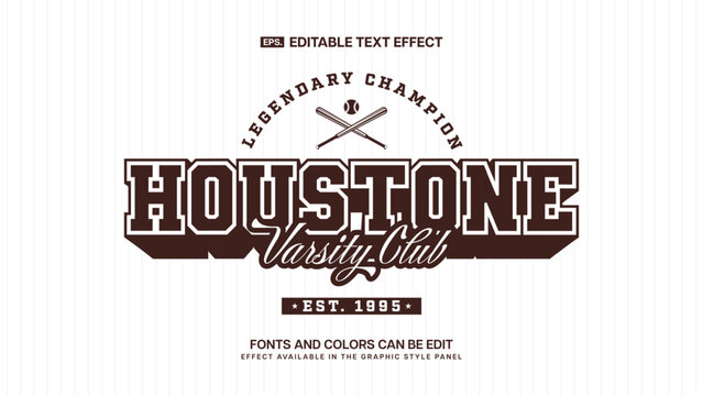 Houston text effect, Varsity sport typography editable text effect