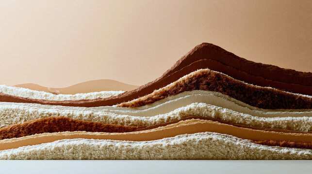 Layered recycled paper fiber texture in warm earthy tones, abstract tactile surface with soft ridge pattern
