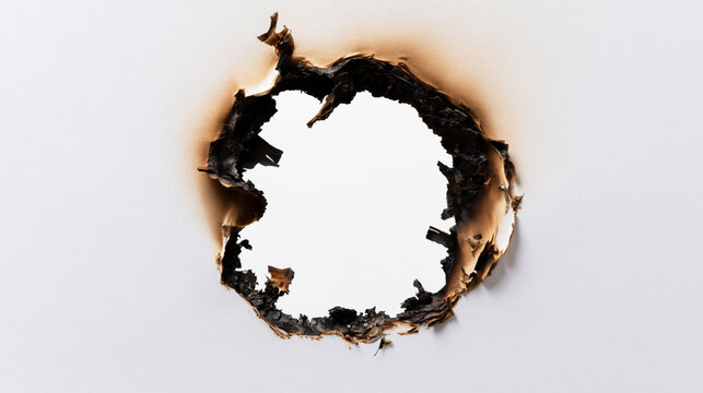 焦げた穴が空いた紙の燃えた質感のテクスチャ Burned hole scorched paper texture