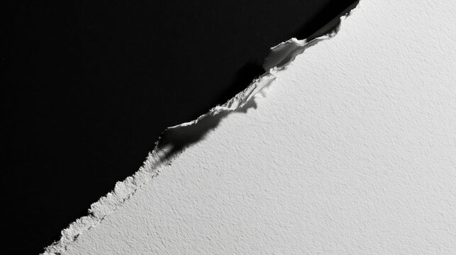 斜めに破られた黒と白の紙のコントラストデザイン Torn black and white paper diagonal contrast texture