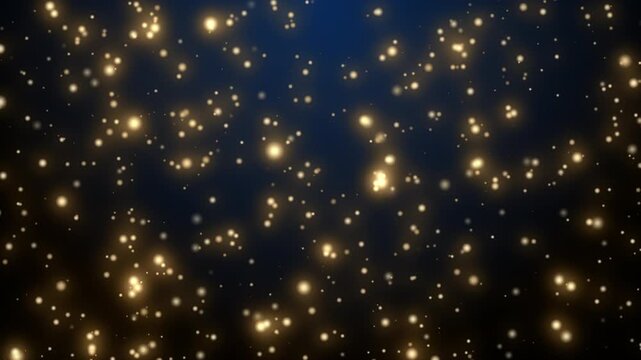 青い背景に金色に輝くキラキラした粒子がゆっくり上昇する4Kループ動画 / Blue background with golden sparkling particles slowly rising loop video 4K