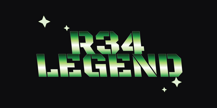 R34 Legend Green Metallic Text Vector Graphic on Black Background