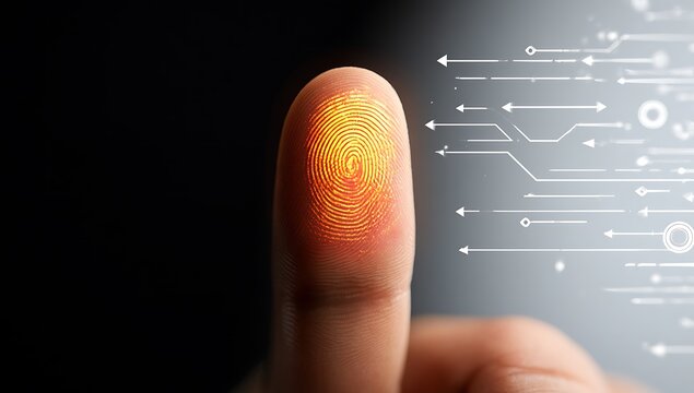 Businessman login with fingerprint scanning technology. fingerprint to identify personal, security system concept