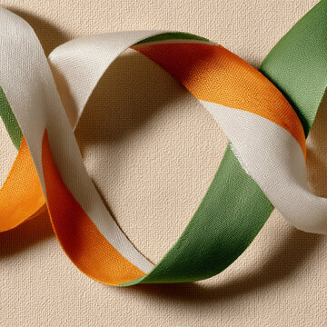  Infinity loop in tricolor ribbon style on neutral canvas with open space for branding.
