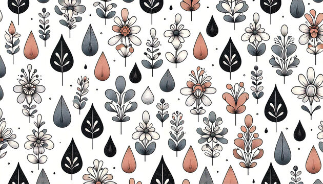 artistic flowers in a shape of tear in seamless pattern background