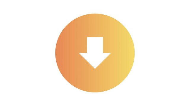 Download arrow icon in an orange-yellow gradient circle, symbolizing data transfer for digital interfaces and web applications with clear functionality