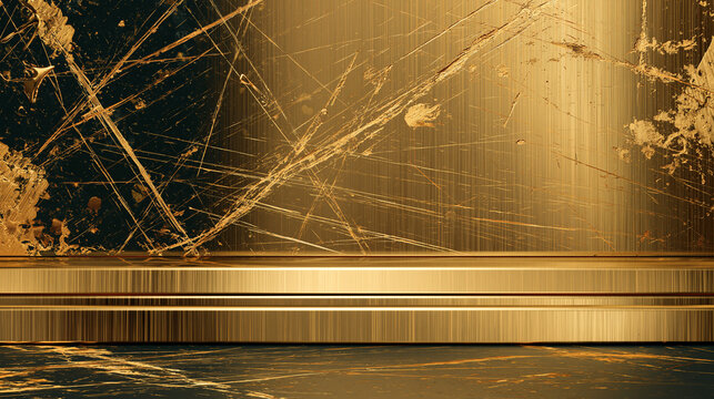 Burnished gold metal texture with subtle scratches and realistic wear, elegant industrial luxury surface, warm reflective finish, premium abstract metallic background