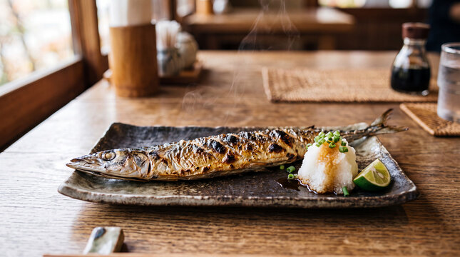 Grilled Japanese Saury (Sanma Shioyaki) with Grated Daikon and Sudachi