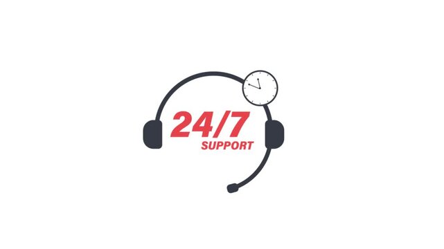 Animated 24/7 Customer Support Icon with Rotating Clock